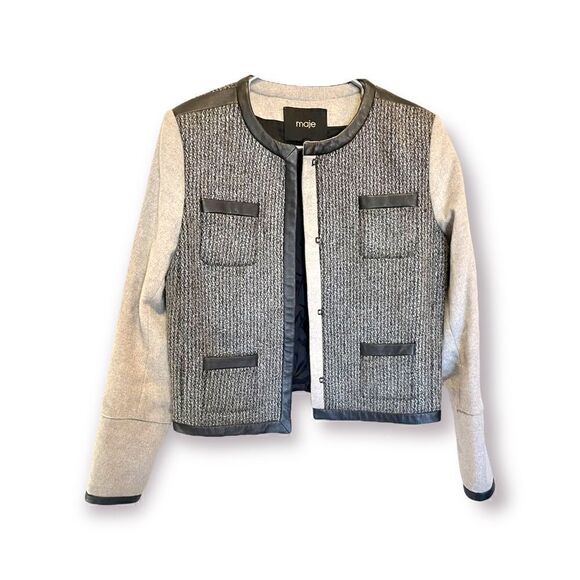 MAJE Virgin Wool & Lambskin Leather Trim STUNNING Fitted Coat. |Size: EU38| - Picture 8 of 10